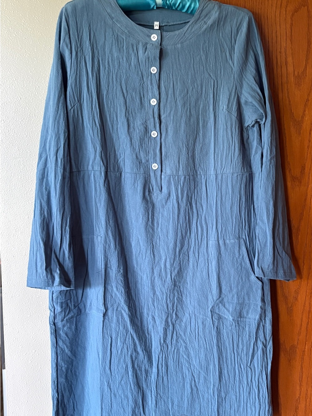 Light Blue Button Front Long Sleeve Dress